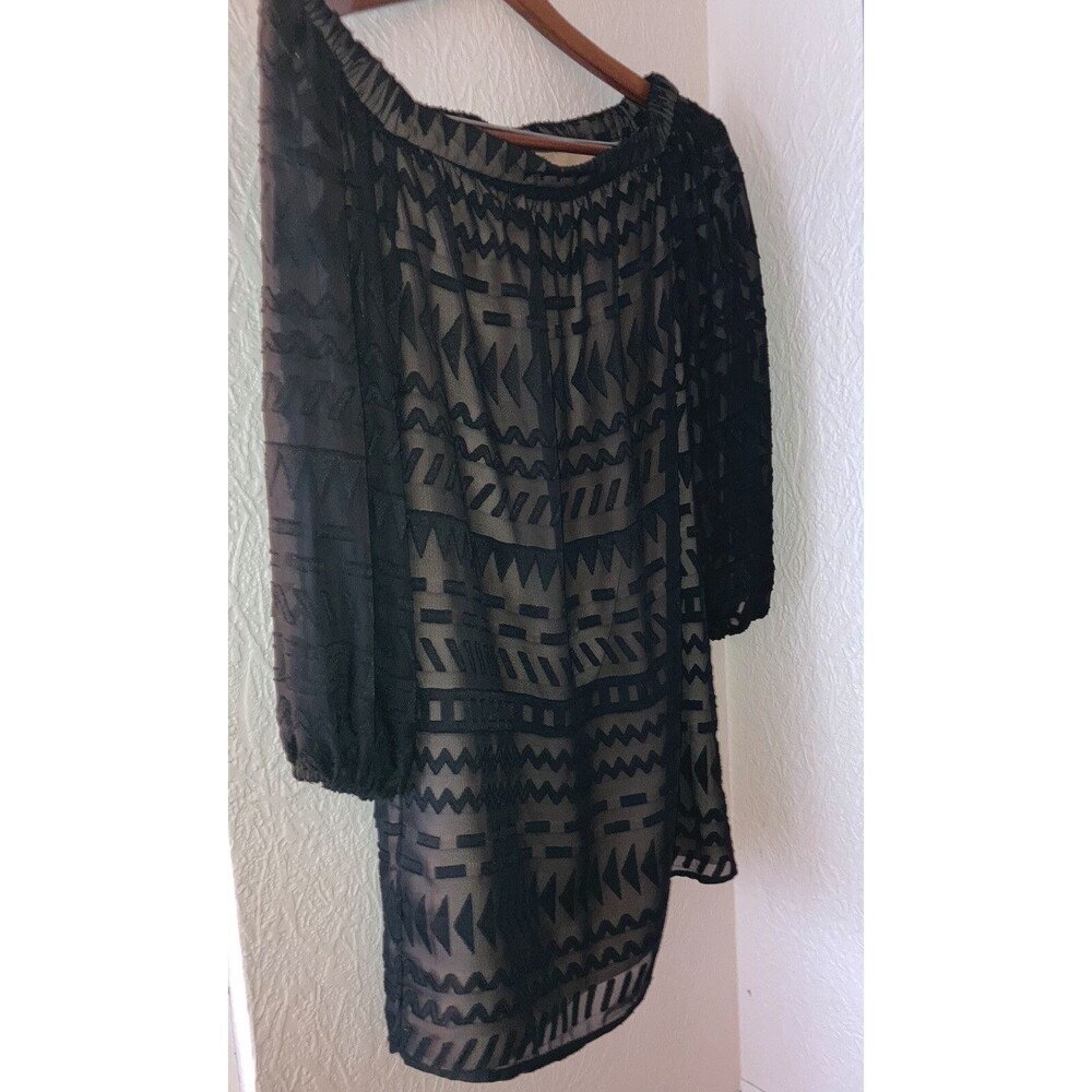 Bcbg Sz xs boho Mini dress Sheath Black Cocktail Tunic Off The Shoulder Classic